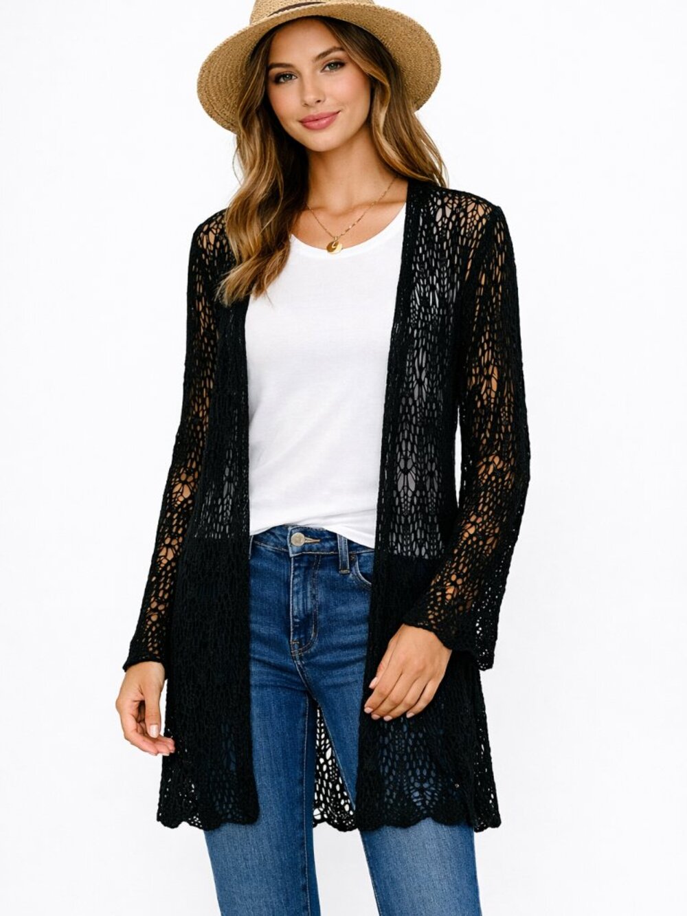 Forever 21 Black Open-Weave Crochet Cardigan